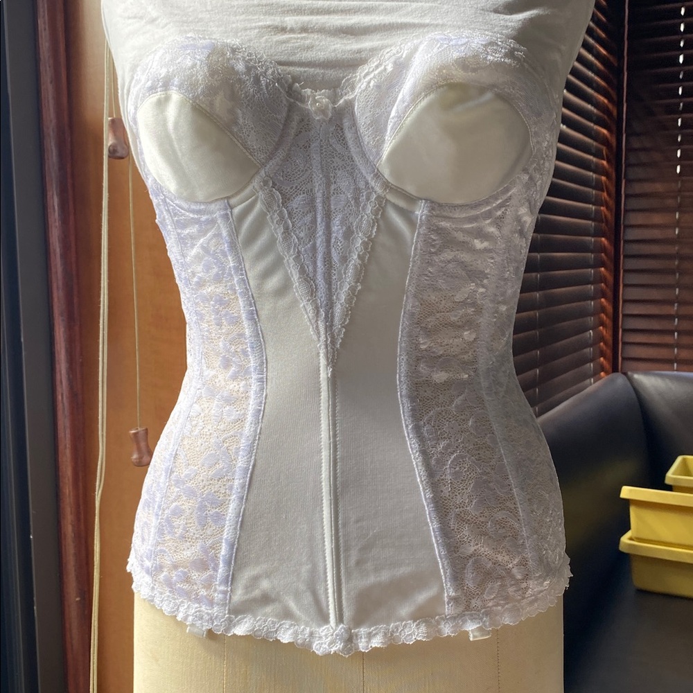 White Lace long Bustier Corset Top (garters can be added)